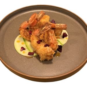 LANGOSTINOS APANADOS EN PANKO Y CARPACCIO DE ZUCCHINI